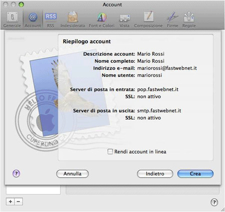 configurare fastweb mail su mac